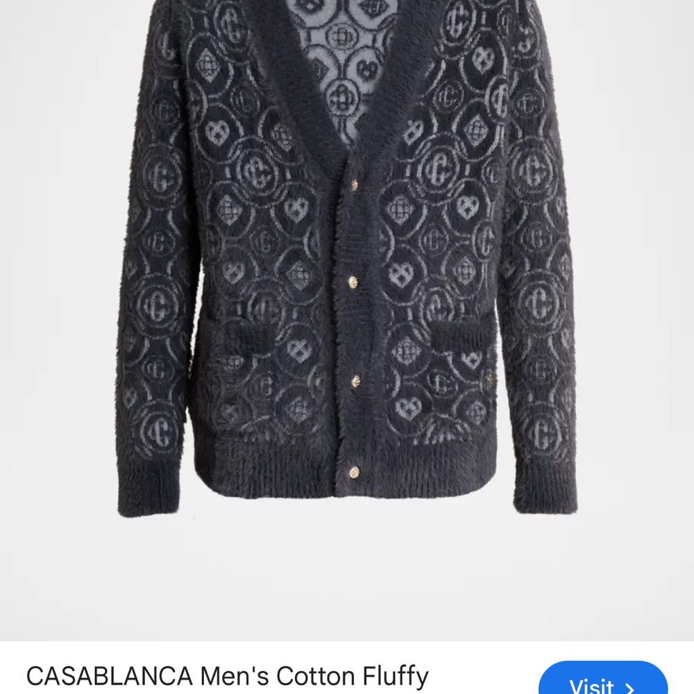 CASABLANCA Men's Fluffy Cardigan - Charcoal V‑Neck Button Front